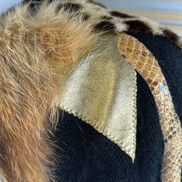 Vintage Wool Fur Sequin Leather Exquisite Pullover Sweater Circa 90s - Picture 12 of 16